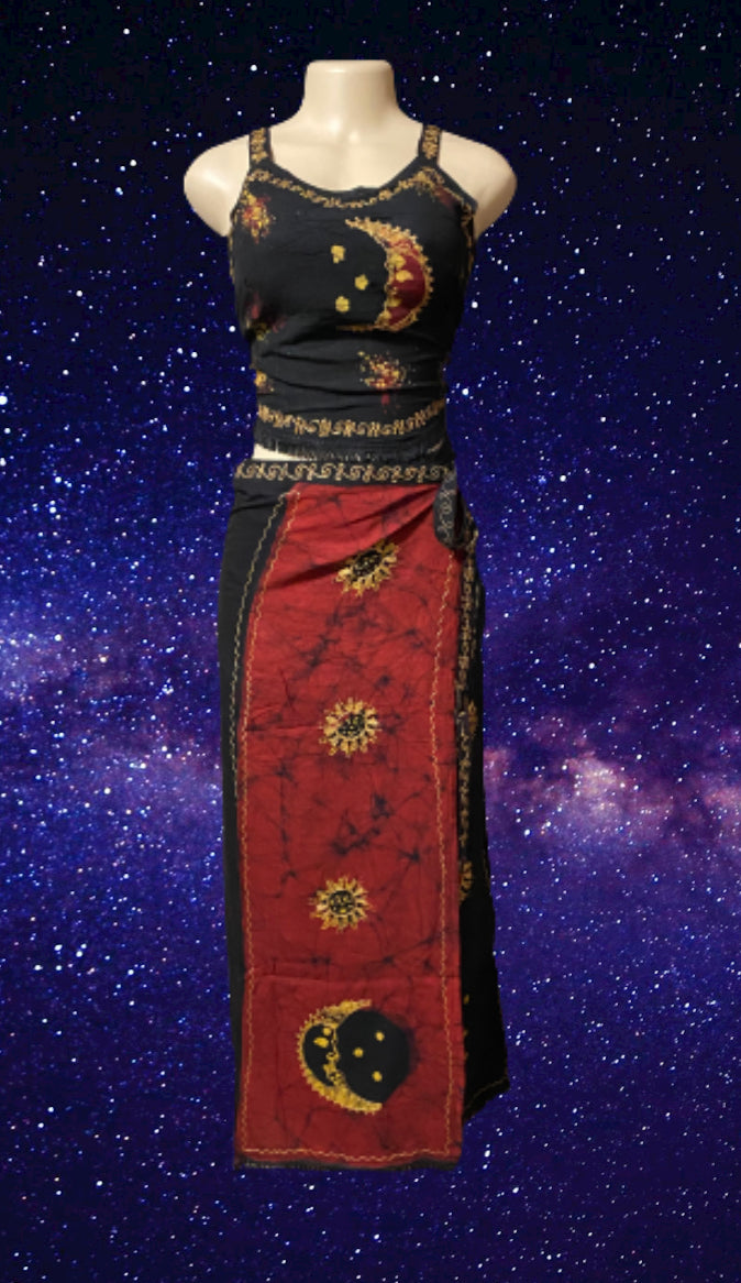 Women Sets- Moon Goddess wrap skirt set (plus) Red/black - Afrocentric Boutique