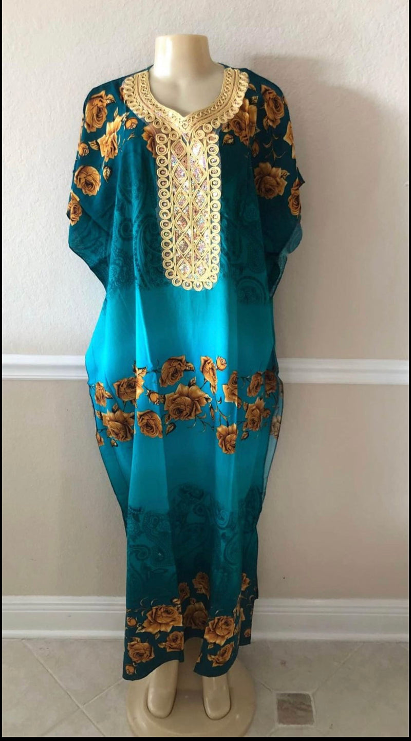Kaftan - Gold Embroidery Square front Kaftan with Matching Head Wrap