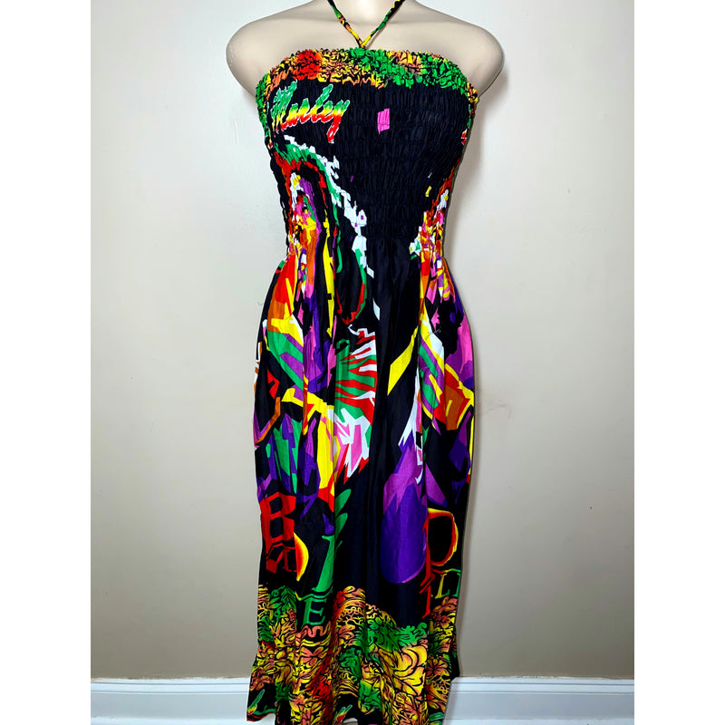 Rasta Sun Dress- Marley/Rasta Maxi Dress with tie neck