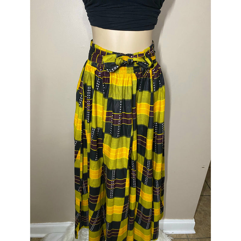 Maxi Skirt- Kente Block Print maxi skirt with matching head wrap - Afrocentric Boutique
