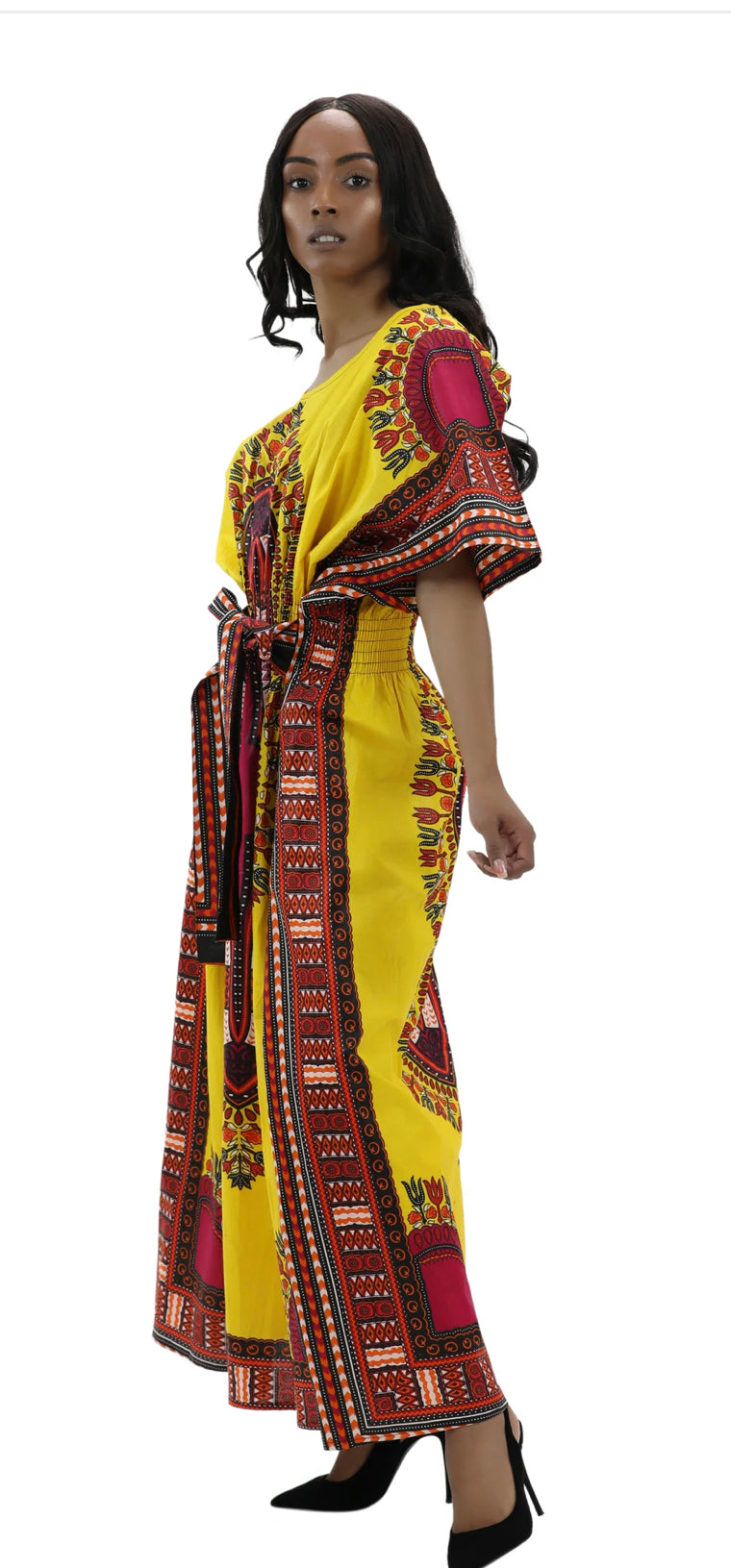 Dress - Maxi Dashiki Print Dress with Tie waist