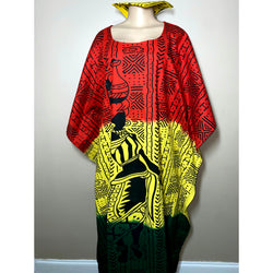 Kaftan- Rasta - African Lady on Mud cloth Print with Matching Head Wrap