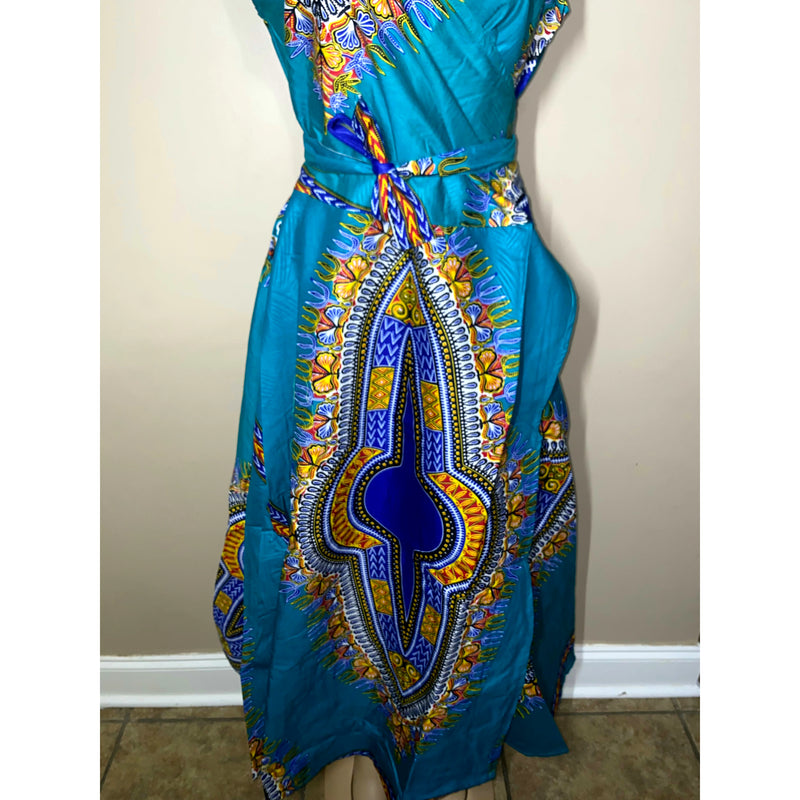 Wrap Dress - Dashiki Print Sleeveless Wrap Dress with matching Head Wraps