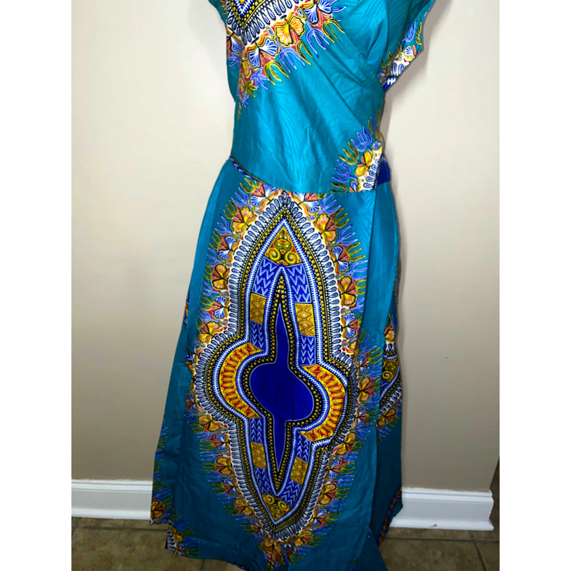 Wrap Dress - Dashiki Print Sleeveless Wrap Dress with matching Head Wraps