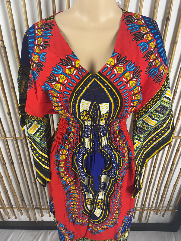 Dress AP- Soul Sistah Butterfly Sleeve Dashiki Print Dress - Afrocentric Boutique