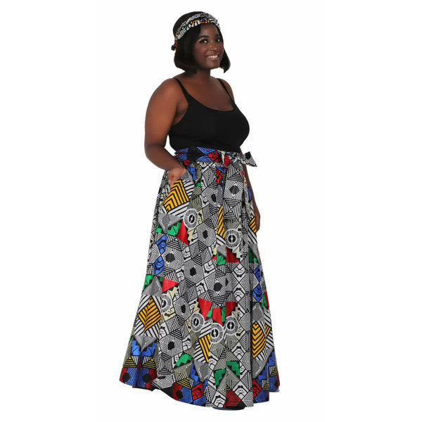 Maxi Skirt - Tribal Artwork - Ankara Maxi Skirt with matching head wrap