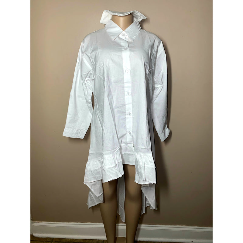 Dress Hi/Lo - All White Hi/Low Shirt Dress with matching head wrap/Waist Tie