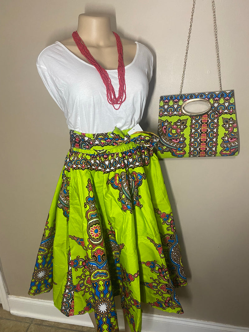 Midi Skirt Sets - Star Power MIDI Skirt Set - with matching head wrap and purse - Afrocentric Boutique