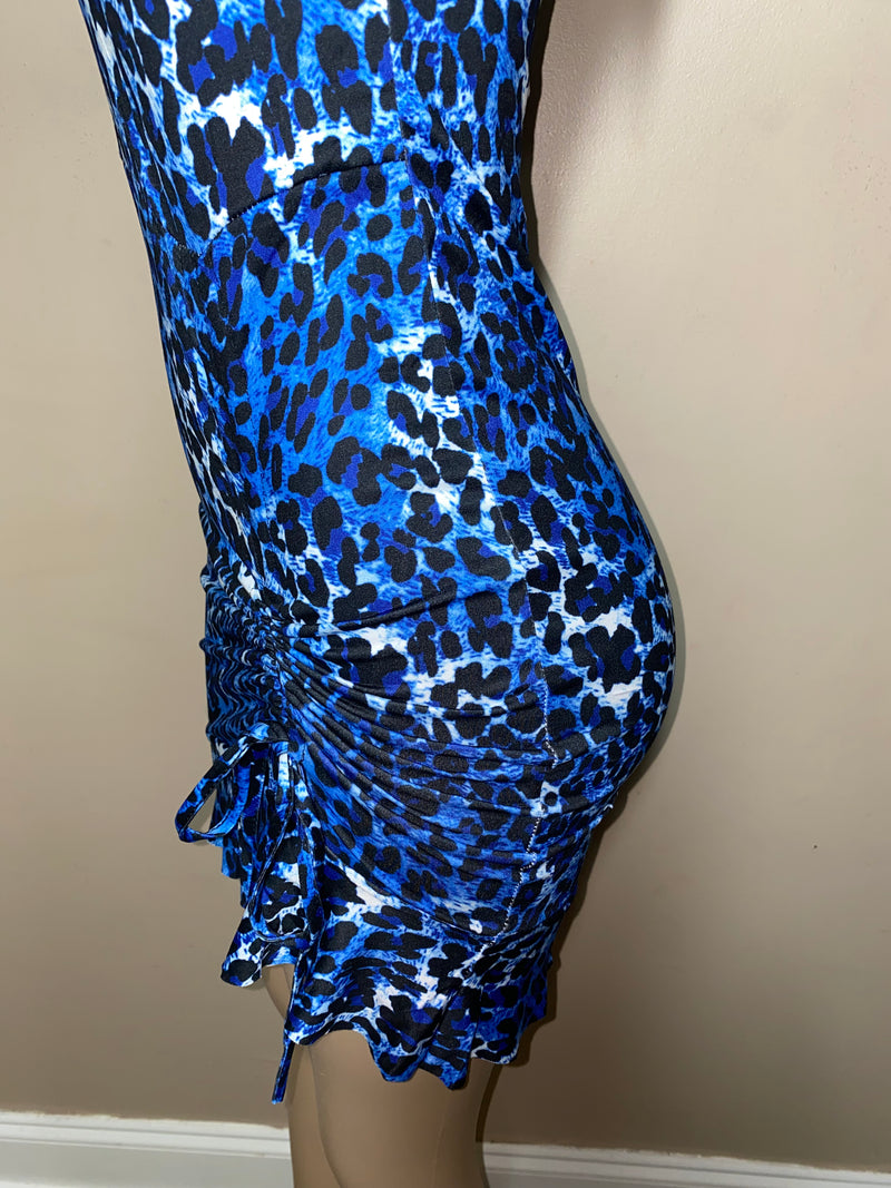Dress- Bodycon- $20 Cheetah print one sleeve Mini Dress with Scrunch tie front