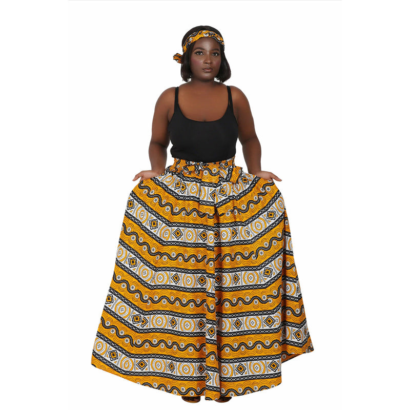 Maxi Skirt - Safiya- Ankara African print Maxi Skirt with matching headwrap - Afrocentric Boutique