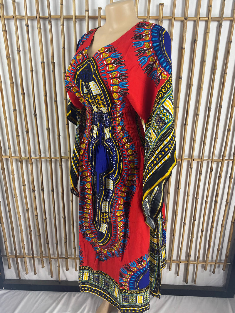 Dress AP- Soul Sistah Butterfly Sleeve Dashiki Print Dress - Afrocentric Boutique