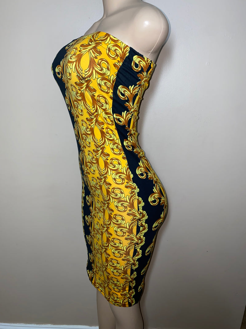 Dress- Bodycon- Golden Frills Tube Dress