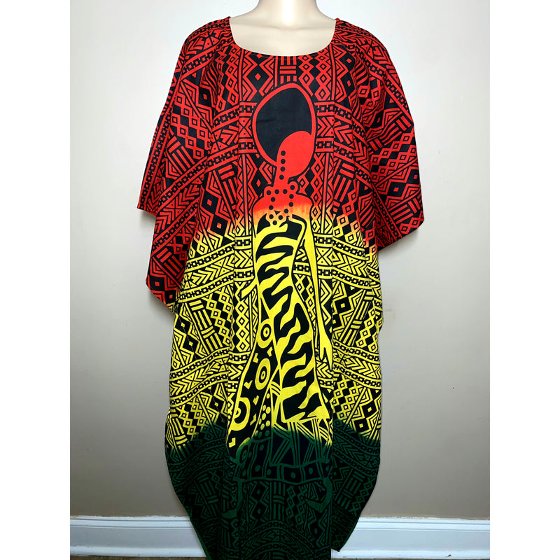 Kaftan- Rasta - African Lady on Mud cloth Print with Matching Head Wrap