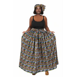Maxi Skirt - African Hut is Home- Ankara African print Maxi Skirt with matching headwrap