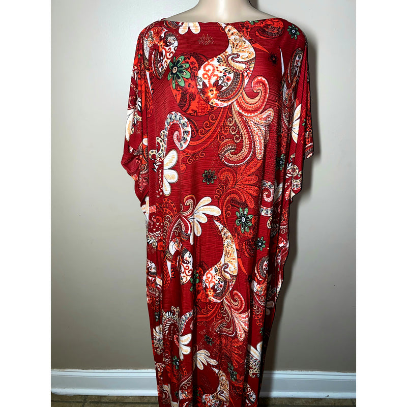Kaftan - Flowy Embellished Kaftan with Matching Head Wrap- Plus/Tall