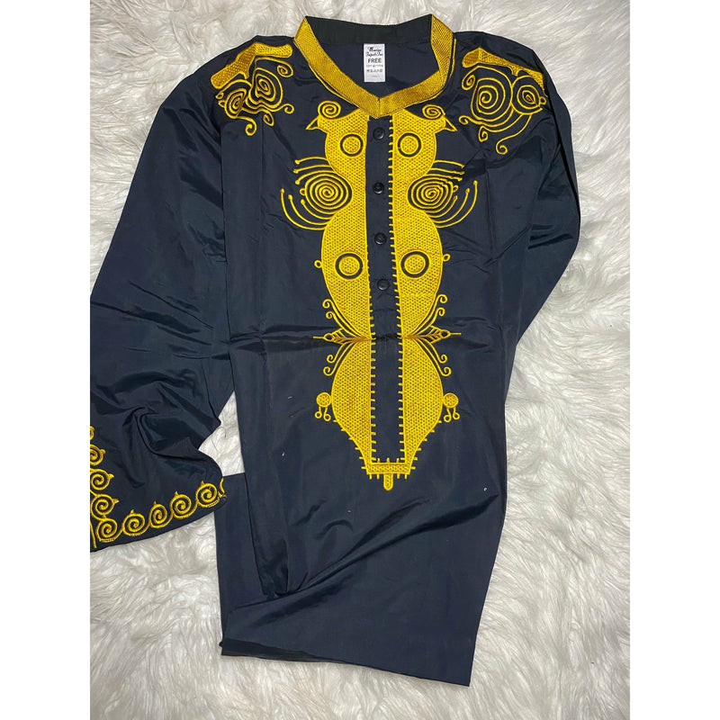 Men’s Top- Kurta/Dashiki -Full length - solid color with embroidery - Afrocentric Boutique