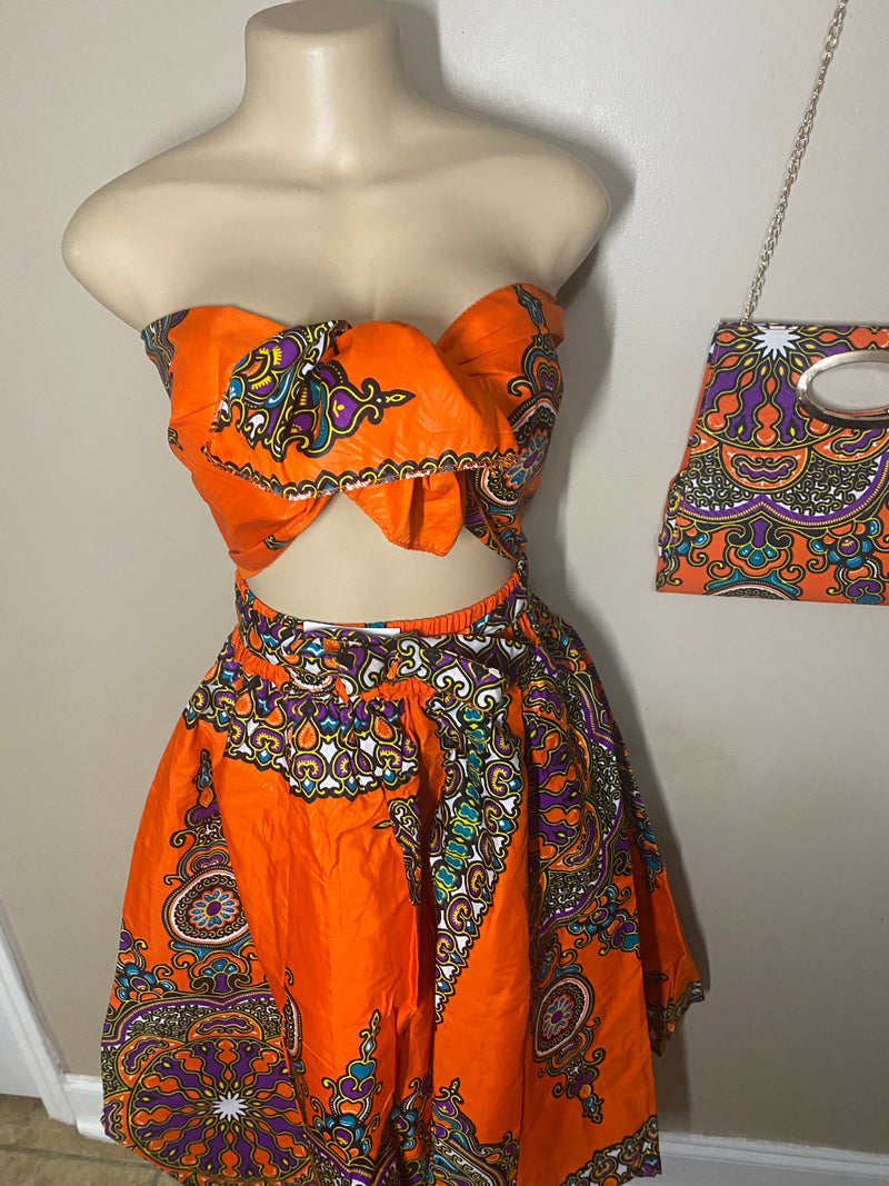 Midi Skirt Sets - Star Power MIDI Skirt Set - with matching head wrap and purse - Afrocentric Boutique