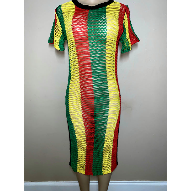 Rasta Dress- Rasta knit Sun Dress/ Swim Cover - Short Sleeves Free Size