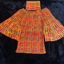 Shirt/Top- Kente Scrunch top with Ruffle Sleeves and matching head wrap