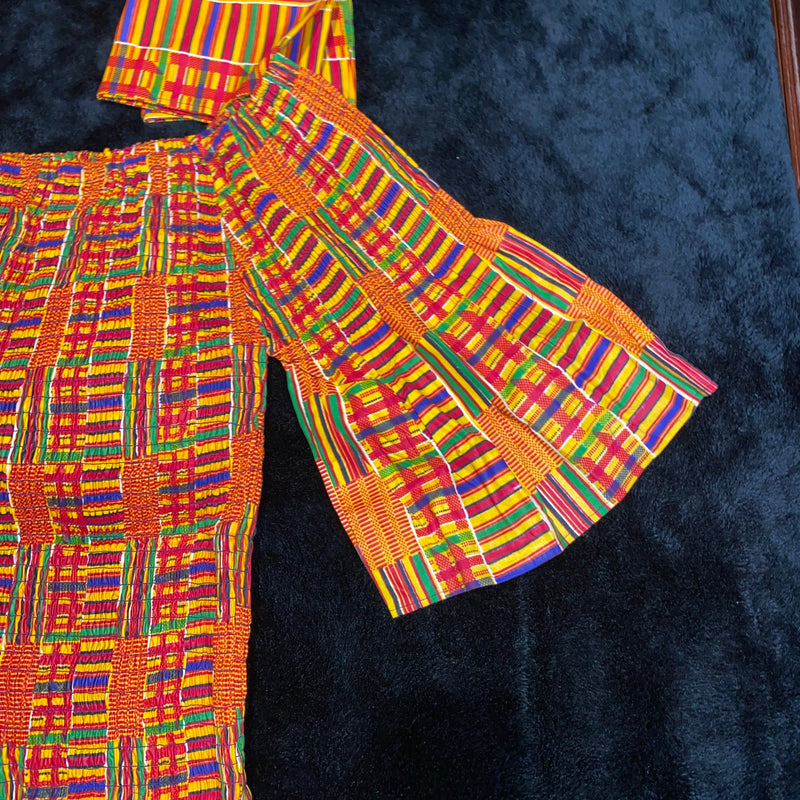 Shirt/Top- Kente Scrunch top with Ruffle Sleeves and matching head wrap