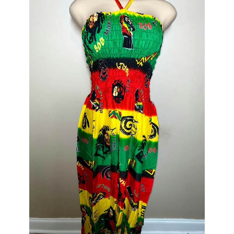 Rasta Sun Dress- Marley/Rasta Maxi Dress with tie neck