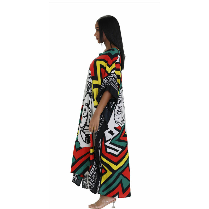 Kaftan- African Abstract African Faces Print Kaftan