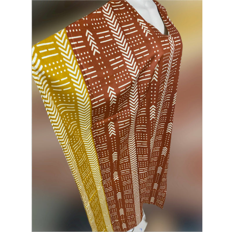 Kaftan - Mud Cloth Print with matching head wrap - Afrocentric Boutique