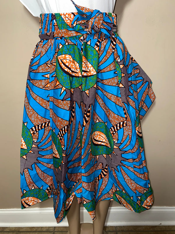 Midi Skirt- The Casual Cute Collection #6001- Ankara African print Midi Skirt with matching headwrap