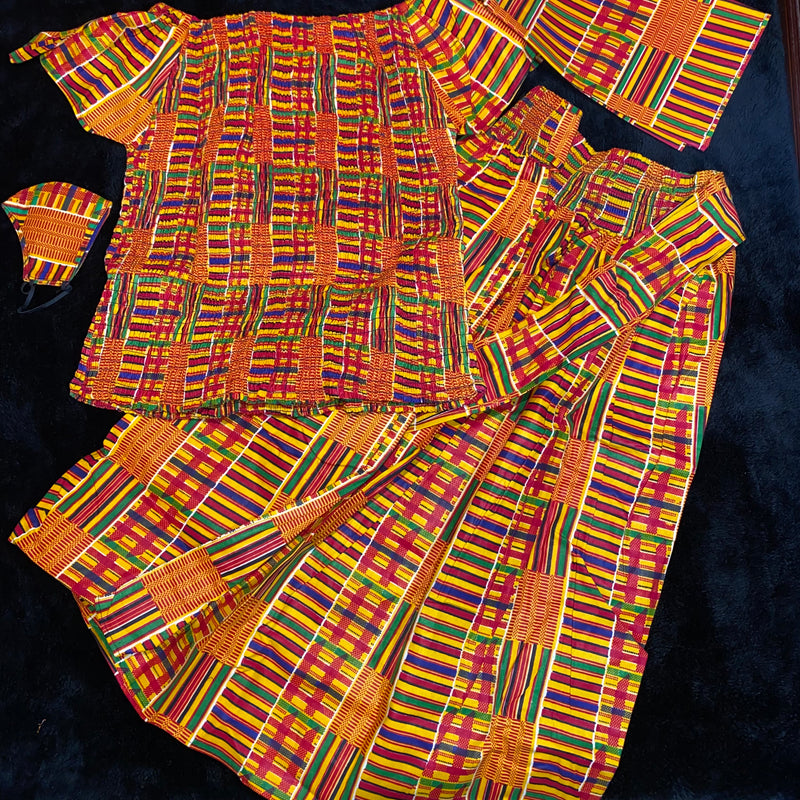 Skirt Set - Midi Skirt Set in Kente Print  Skirt Set with head wrap