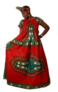 Dress- Maxi Dress in Dashiki Print with stretch top and matching head wrap
