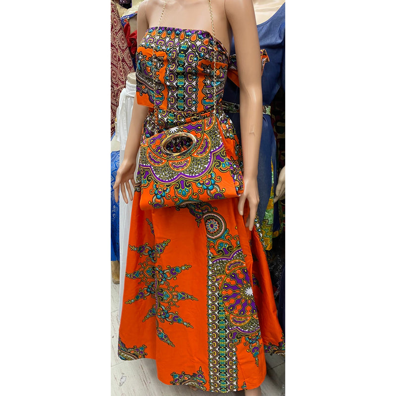 Maxi Skirt Set - Star Burst - Ankara African print Maxi Skirt with Purse and matching headwrap