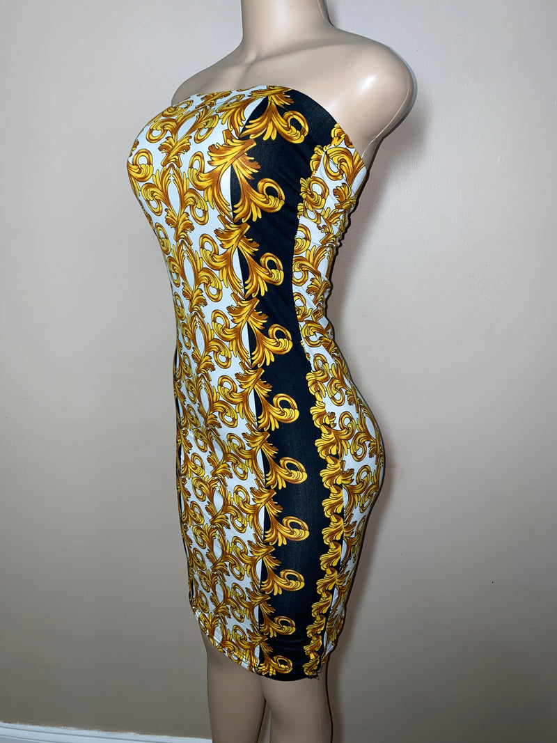 Dress- Bodycon- Golden Frills Tube Dress