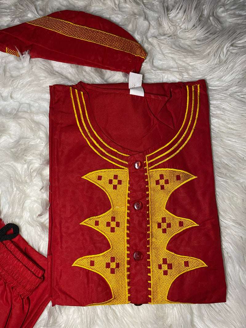 Men’s Set 982B- Regal Kurta top with embroidery 3pc set - Afrocentric Boutique