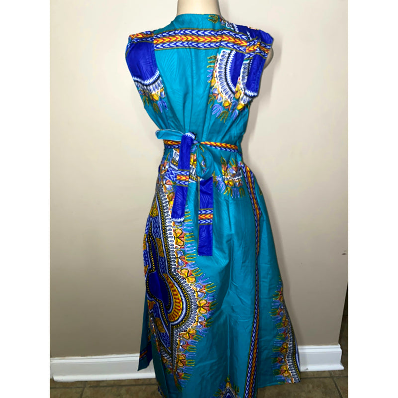 Wrap Dress - Dashiki Print Sleeveless Wrap Dress with matching Head Wraps