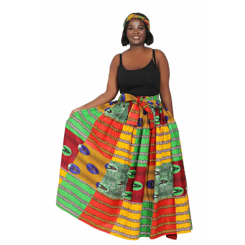 Maxi Skirt - Electric Vibes - Ankara African print Maxi Skirt with matching headwrap