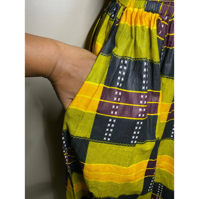 Maxi Skirt- Kente Block Print maxi skirt with matching head wrap - Afrocentric Boutique
