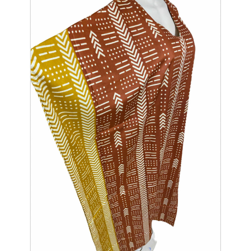 Kaftan - Mud Cloth Print with matching head wrap - Afrocentric Boutique