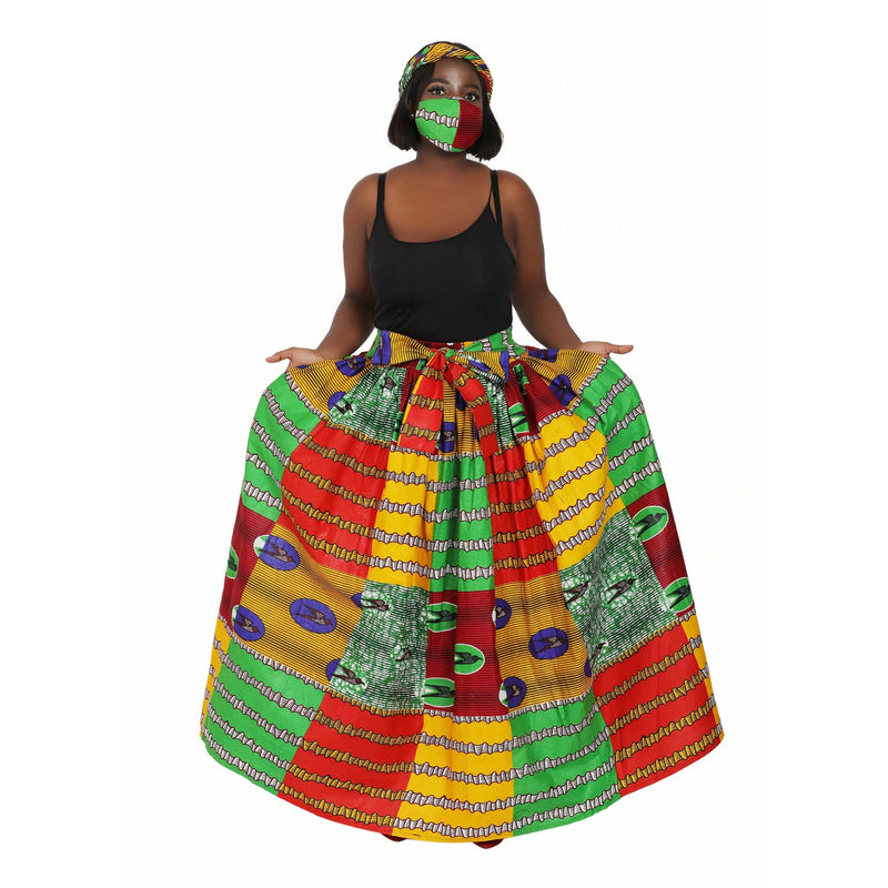 Maxi Skirt - Electric Vibes - Ankara African print Maxi Skirt with matching headwrap