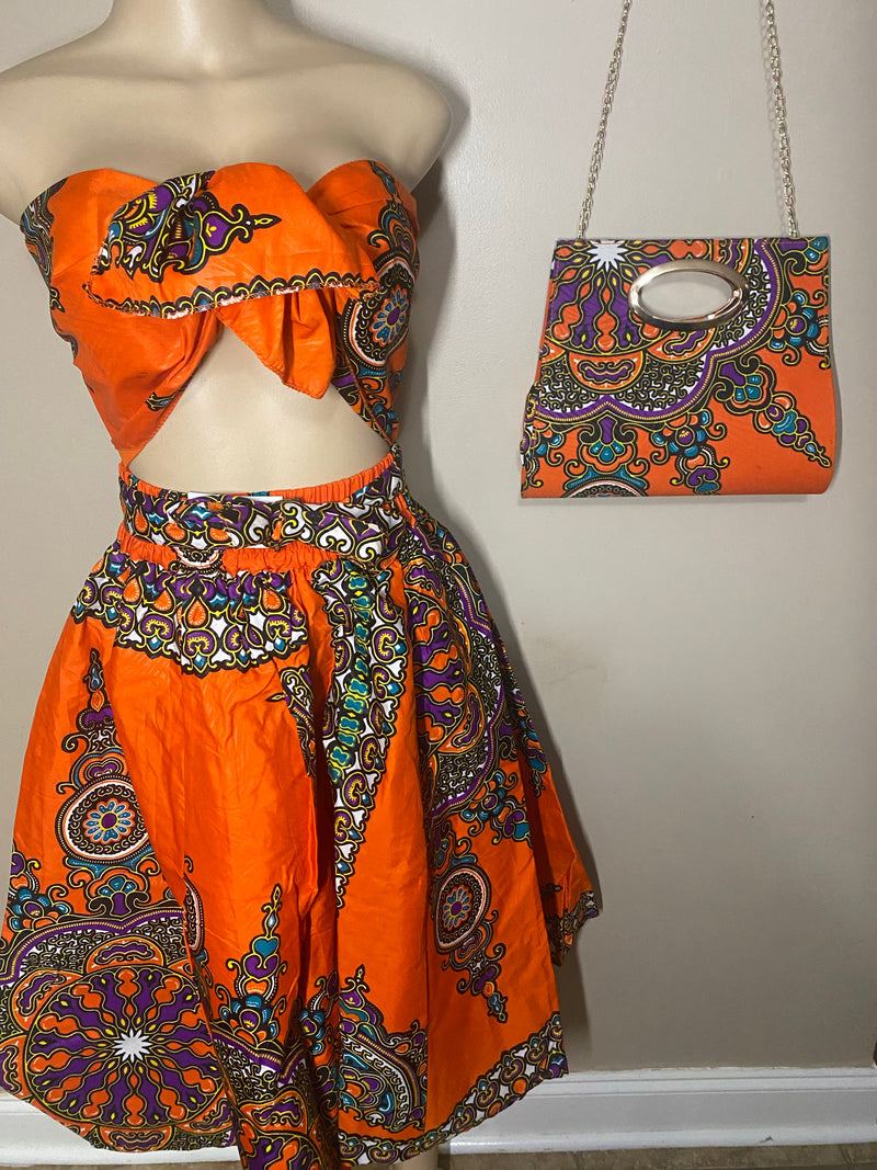 Midi Skirt Sets - Star Power MIDI Skirt Set - with matching head wrap and purse - Afrocentric Boutique
