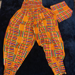 Pants - Harem Ankara Kente Print Pants with Matching Head wrap