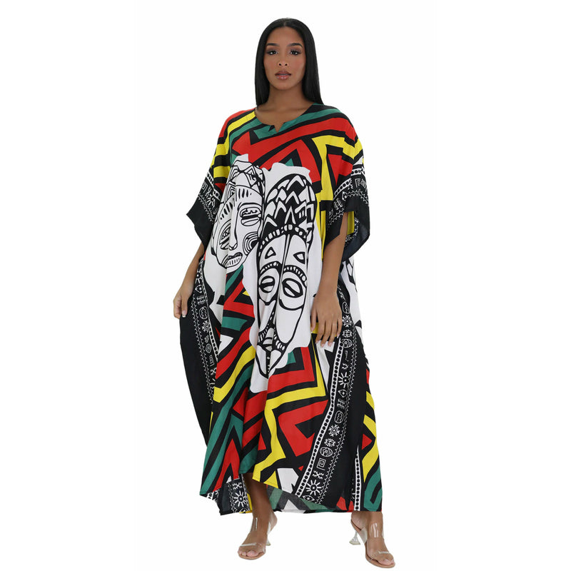 Kaftan- African Abstract African Faces Print Kaftan