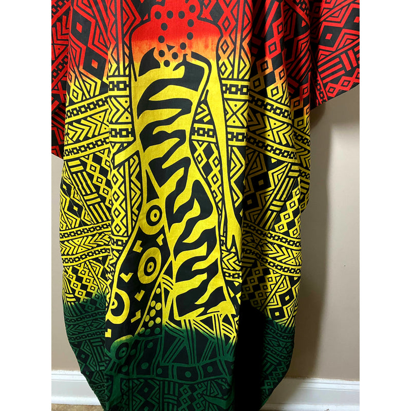 Kaftan- Rasta - African Lady on Mud cloth Print with Matching Head Wrap