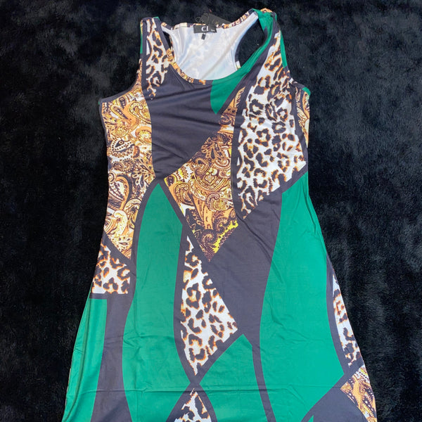 Dress- Maxi Bodycon- Cheetah and block print Maxi Dress