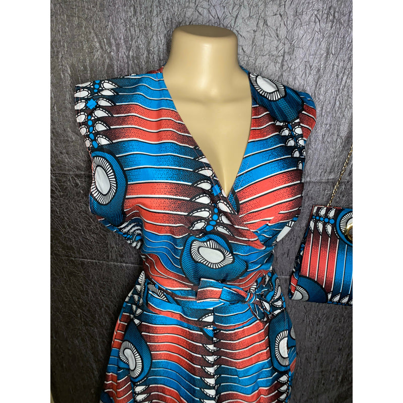 Wrap Dress - African print Wrap dress with matching head wraps and purse