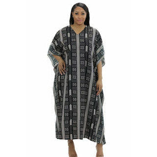 Kaftan - Mud Cloth Print with matching head wrap - Afrocentric Boutique
