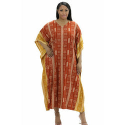 Kaftan - Mud Cloth Print with matching head wrap - Afrocentric Boutique