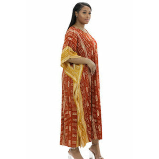 Kaftan - Mud Cloth Print with matching head wrap - Afrocentric Boutique